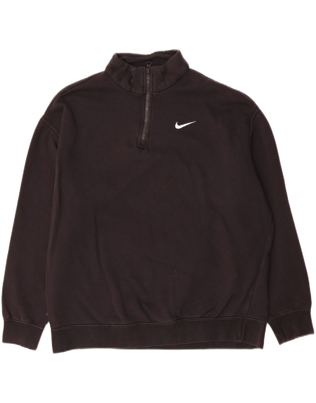 NIKE Mens Loose Fit Zip Neck Sweatshirt Jumper Small Black Cotton