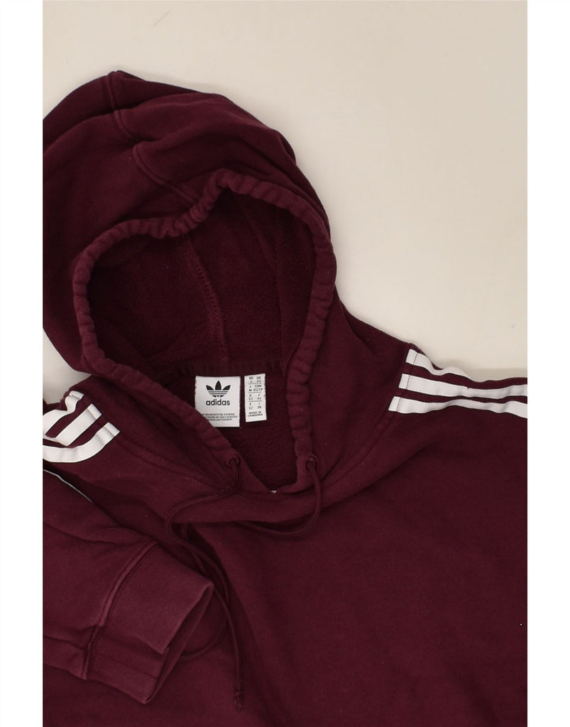 ADIDAS Womens Crop Hoodie Jumper UK 6 XS Burgundy Cotton | Vintage Adidas | Thrift | Second-Hand Adidas | Used Clothing | Messina Hembry 