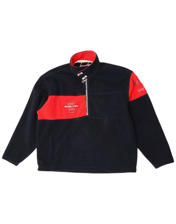 Murphy & Nye Mens Graphic Zip Neck Fleece Jumper XL Navy Blue Colourblock