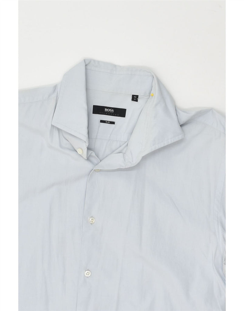 HUGO BOSS Mens Slim Shirt Size 17 XL Blue Cotton | Vintage Hugo Boss | Thrift | Second-Hand Hugo Boss | Used Clothing | Messina Hembry 