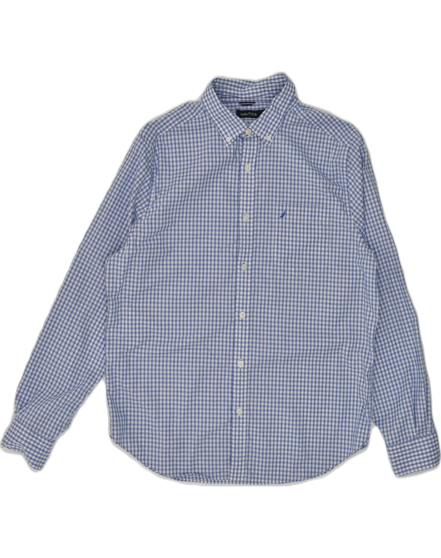 NAUTICA Mens Shirt Large Blue Check Cotton, Vintage & Second-Hand Clothing  Online