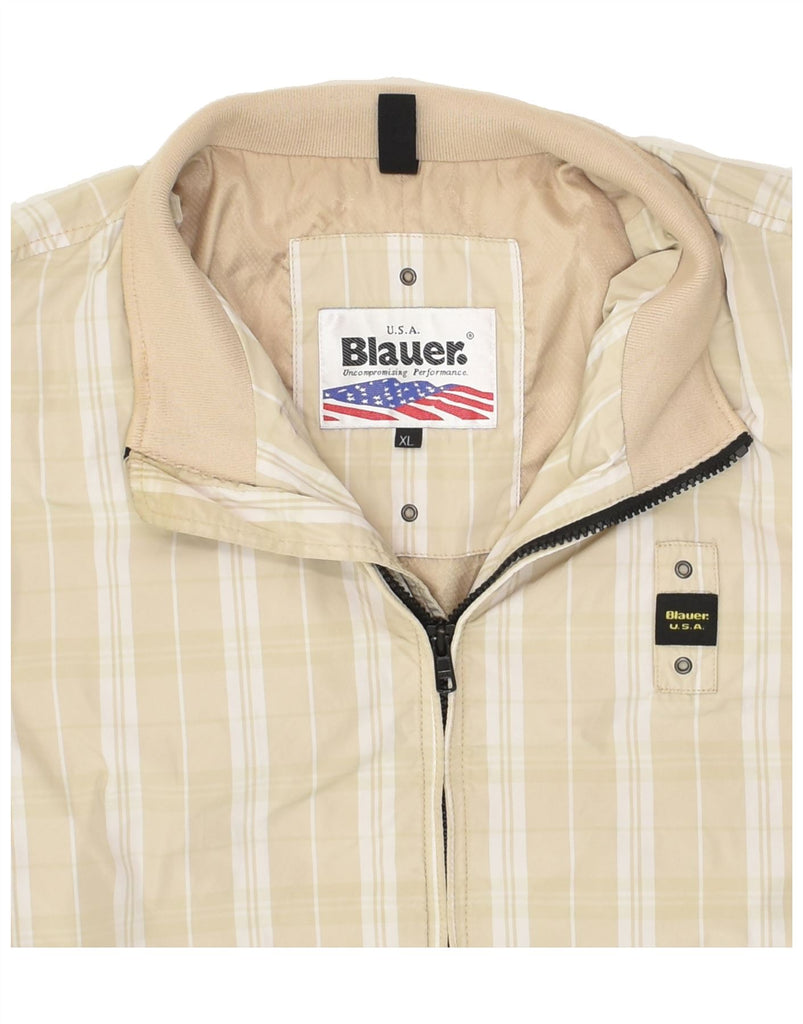 BLAUER Mens Bomber Jacket UK 42 XL Beige Check | Vintage Blauer | Thrift | Second-Hand Blauer | Used Clothing | Messina Hembry 