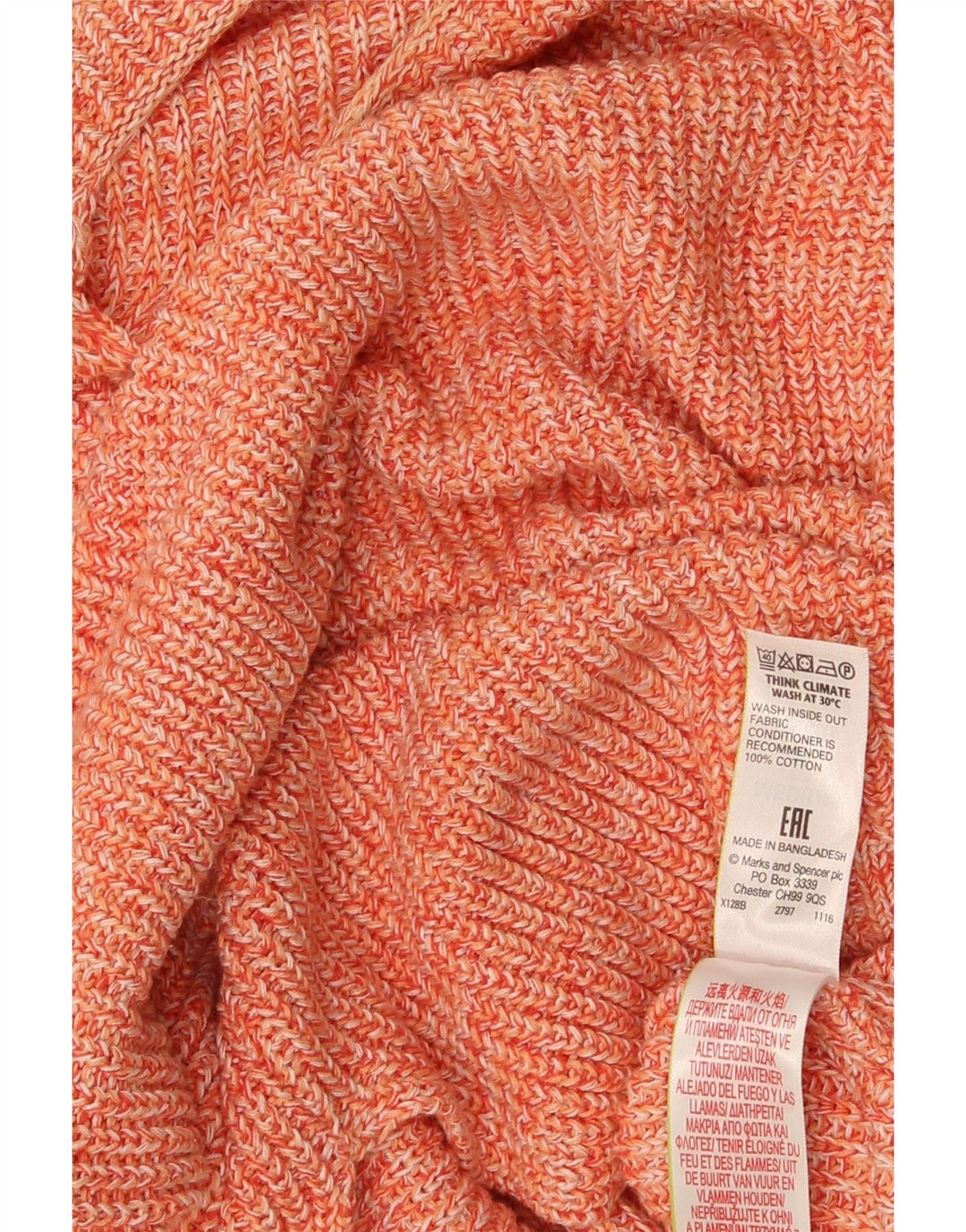 Marks & Spencer Womens Boat Neck Jumper Sweater UK 14 Medium Orange Flecked