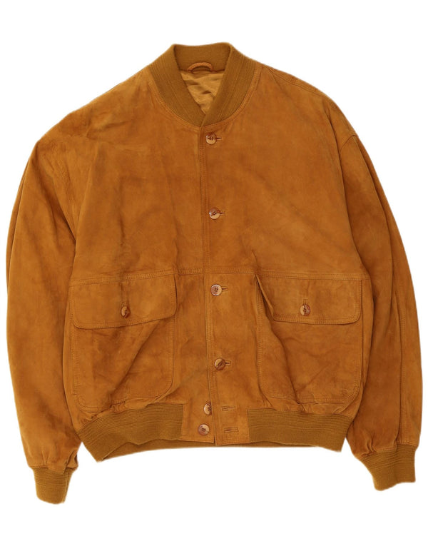 Vintage Mens Suede Bomber Jacket UK 40 Large Brown Leather