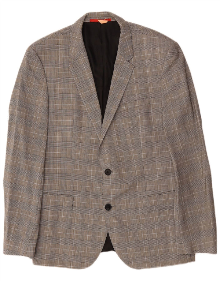 Hugo Boss Mens 2 Button Blazer Jacket EU 52 XL Grey Houndstooth Wool