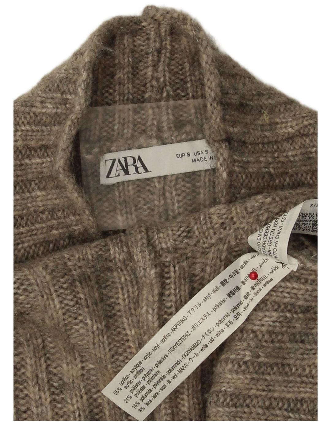 Zara Womens Turtle Neck Jumper Sweater UK 10 Small Grey Acrylic