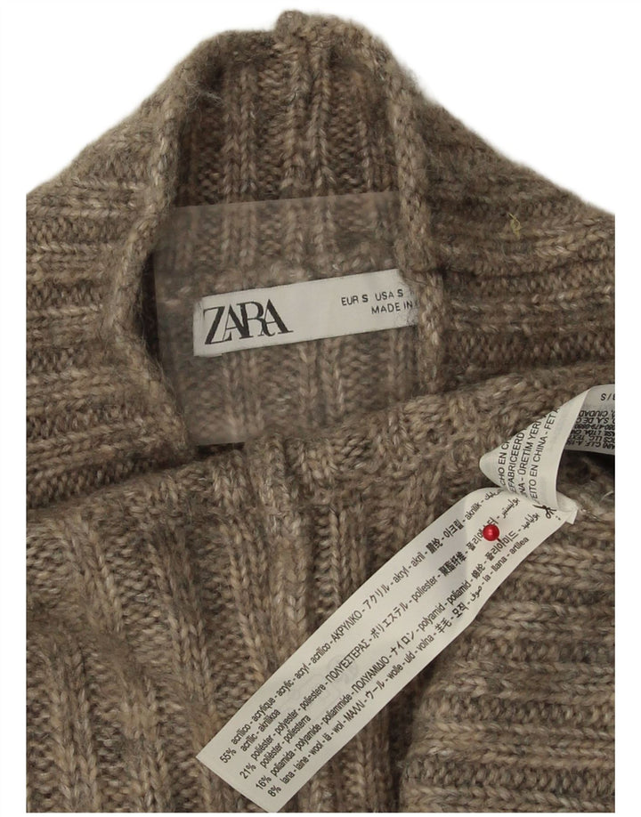 Zara Womens Turtle Neck Jumper Sweater UK 10 Small Grey Acrylic