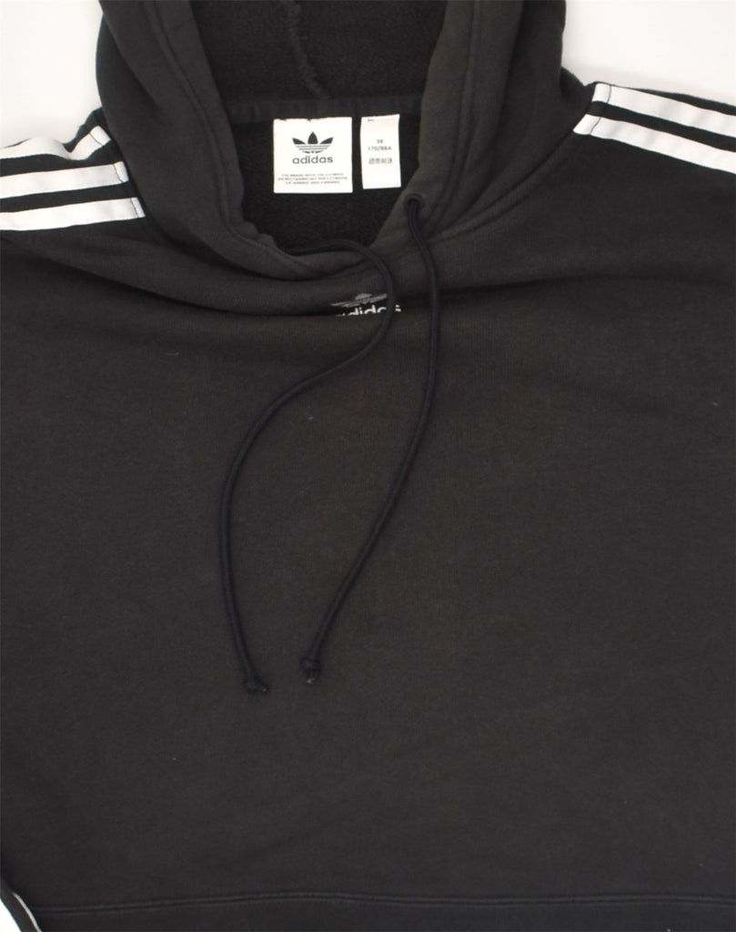 ADIDAS Womens Crop Hoodie Jumper EU 38 Medium Black Cotton | Vintage Adidas | Thrift | Second-Hand Adidas | Used Clothing | Messina Hembry 