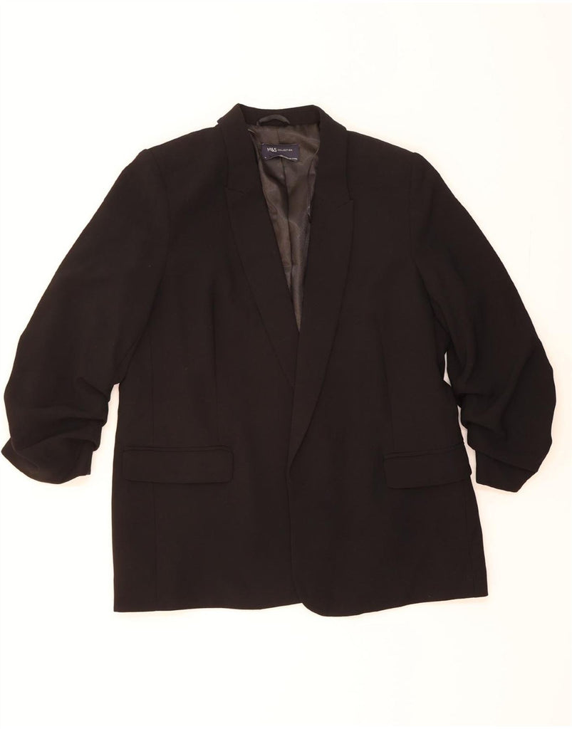 MARKS & SPENCER Womens 3/4 Sleeve Open Blazer Jacket UK 14 Large  Black Vintage Marks & Spencer and Second-Hand Marks & Spencer from Messina Hembry 