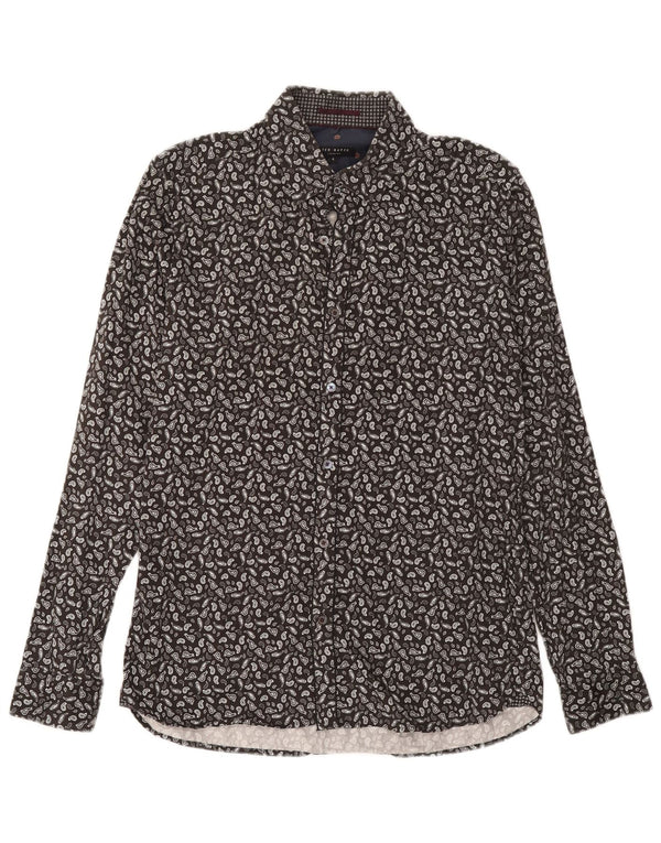 Ted Baker Mens Shirt Size 4 Large Grey Paisley Cotton