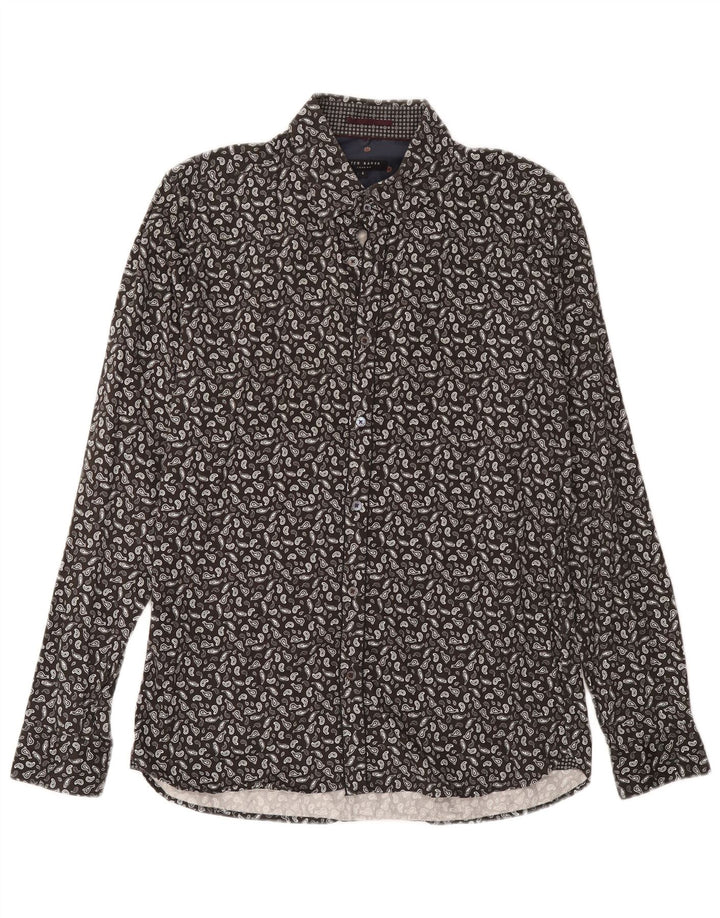 Ted Baker Mens Shirt Size 4 Large Grey Paisley Cotton