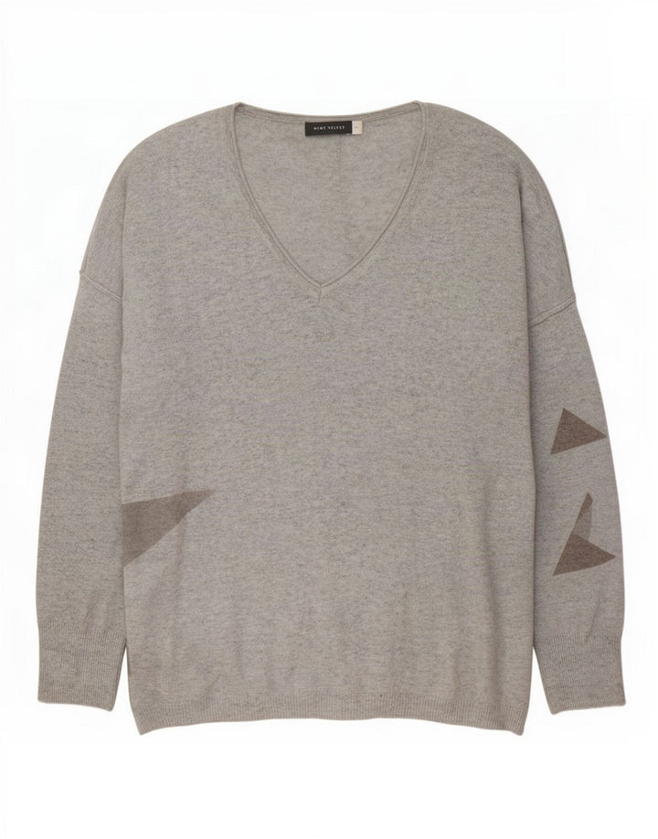 MINT VELVET Womens Abstract Pattern V-Neck Jumper Sweater UK 10 Small Grey