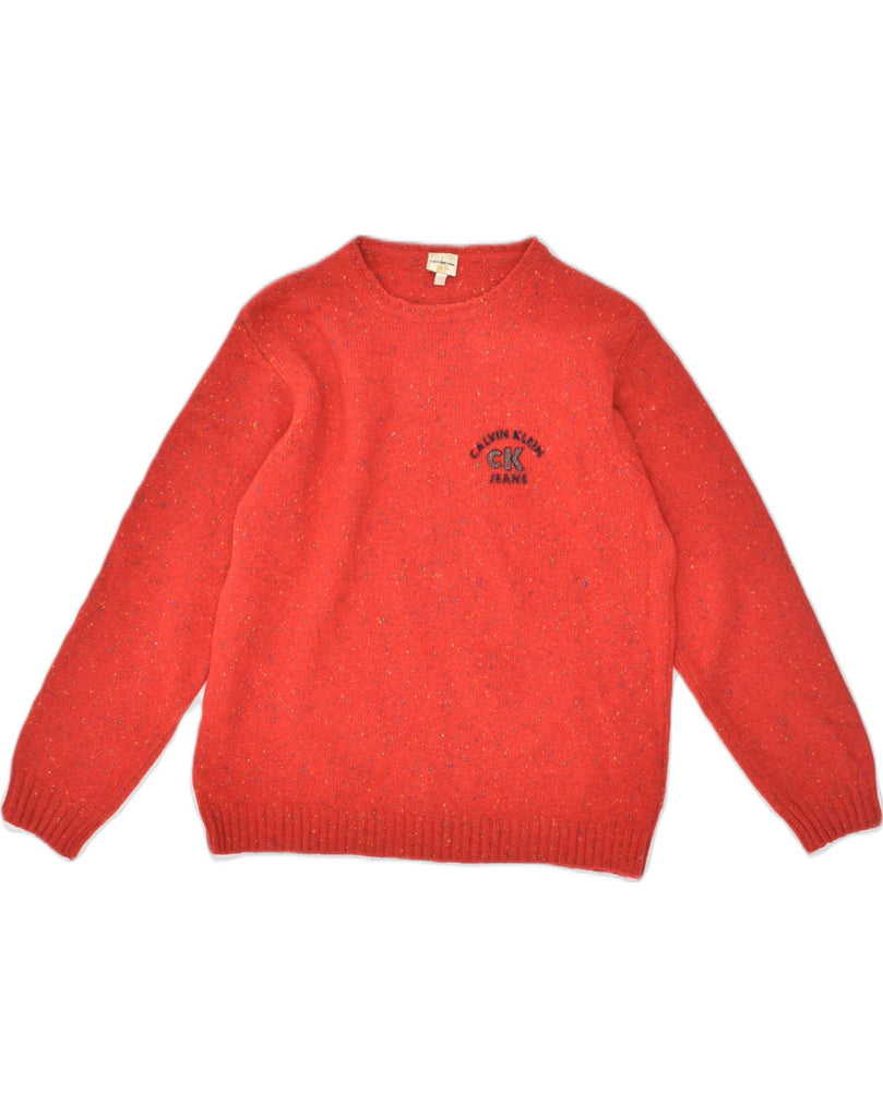 CALVIN KLEIN Womens Crew Neck Jumper Sweater UK 12 Medium Red Flecked Wool | Vintage Calvin Klein | Thrift | Second-Hand Calvin Klein | Used Clothing | Messina Hembry 