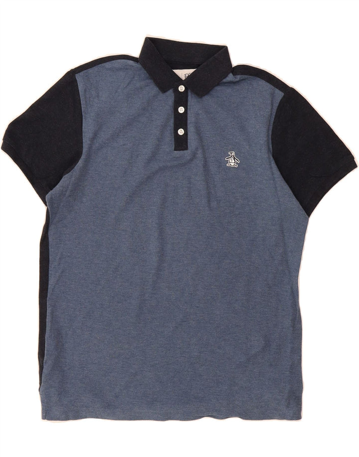 PENGUIN Mens Polo Shirt Small Blue Colourblock Vintage Penguin and Second-Hand Penguin from Messina Hembry 