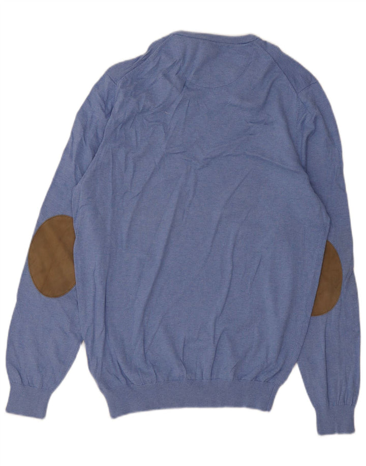 Massimo Dutti Mens V-Neck Jumper Sweater Medium Blue Cotton
