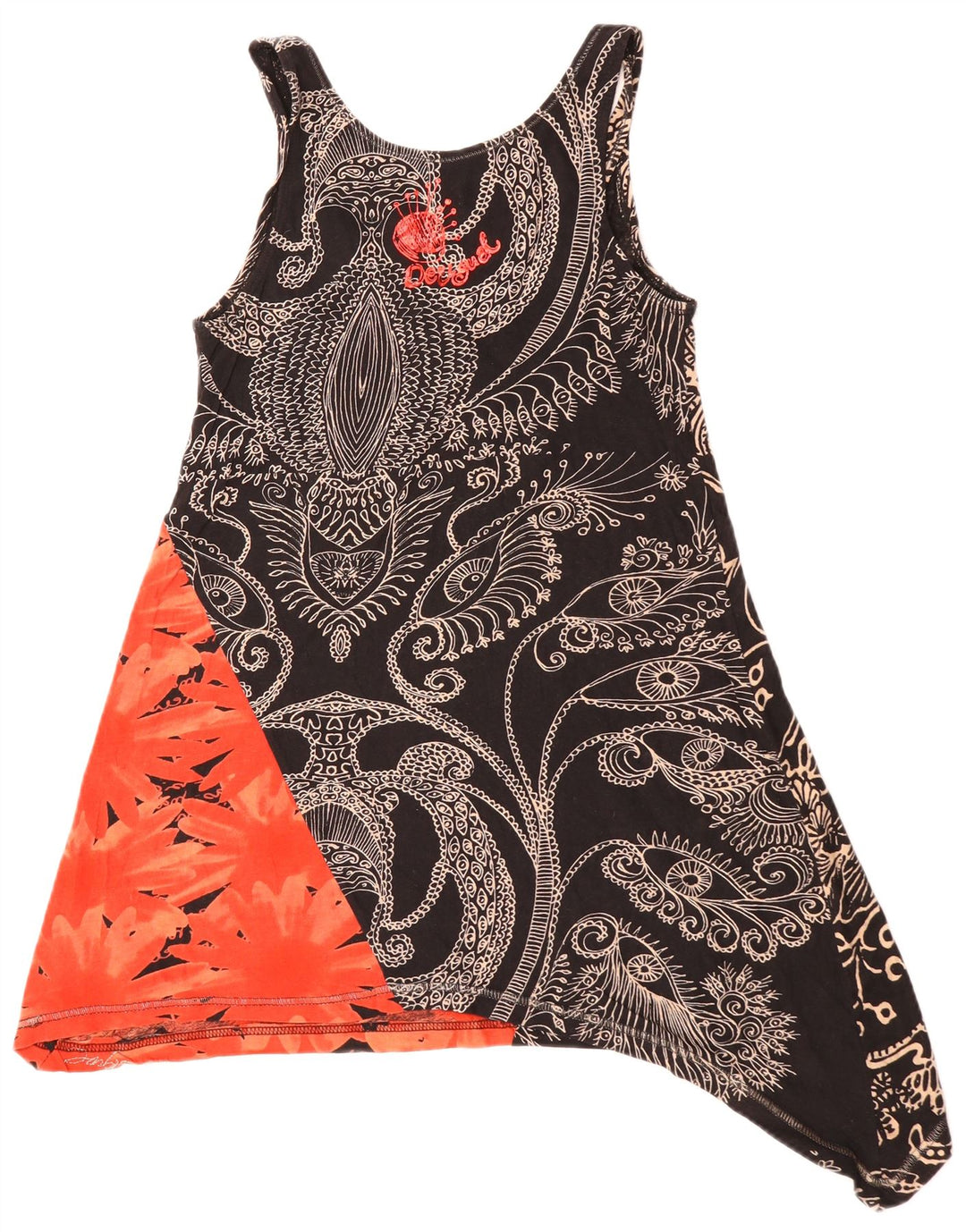 DESIGUAL Womens Sleeveless Asymmetric Tunic Top UK 10 Small Black Floral