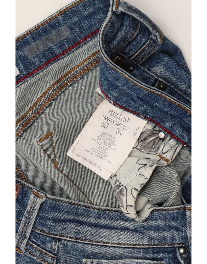 Replay Womens Distressed Slim Jeans W30 L34 Blue Cotton