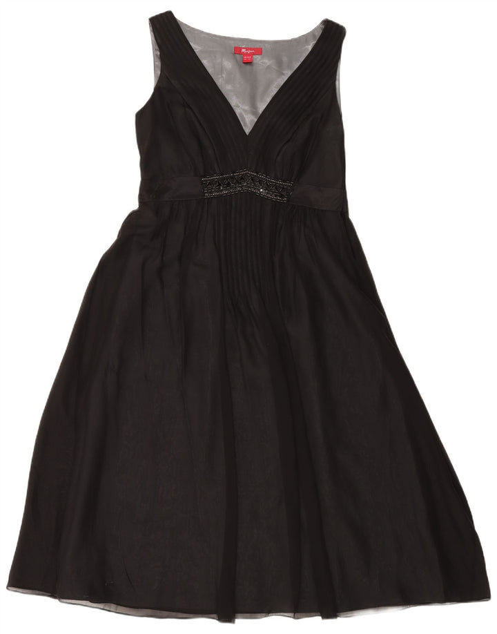 MONSOON Womens Sleeveless A-Line Dress UK 12 Medium Black Silk