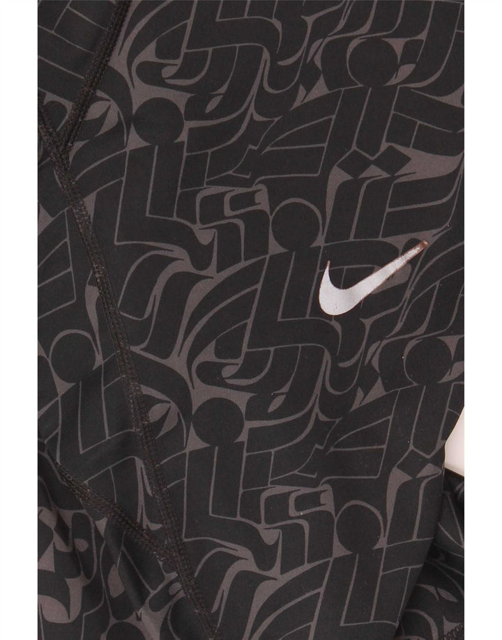 Nike Womens Dri Fit Leggings UK 14 Medium Black Geometric Polyester