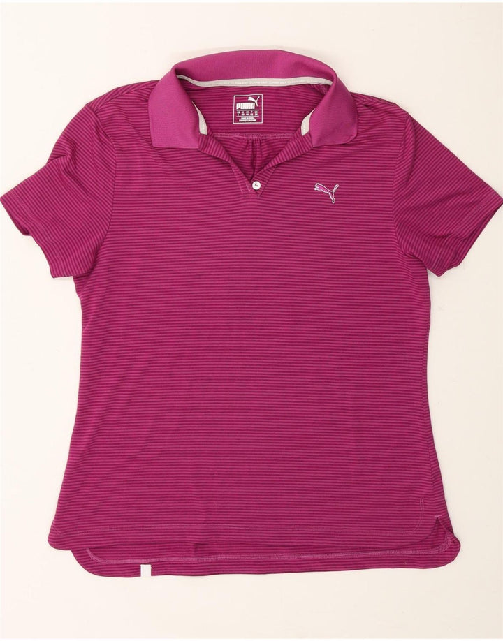 PUMA Womens Polo Shirt UK 14 Medium  Purple Pinstripe