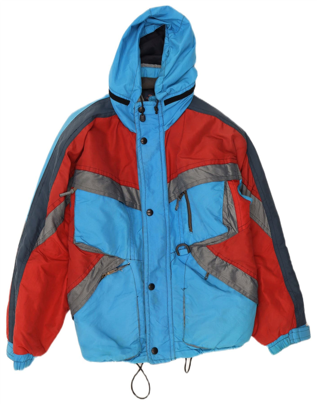 Vintage Mens Hooded Ski Jacket UK 38 Medium Blue Colourblock Polyamide