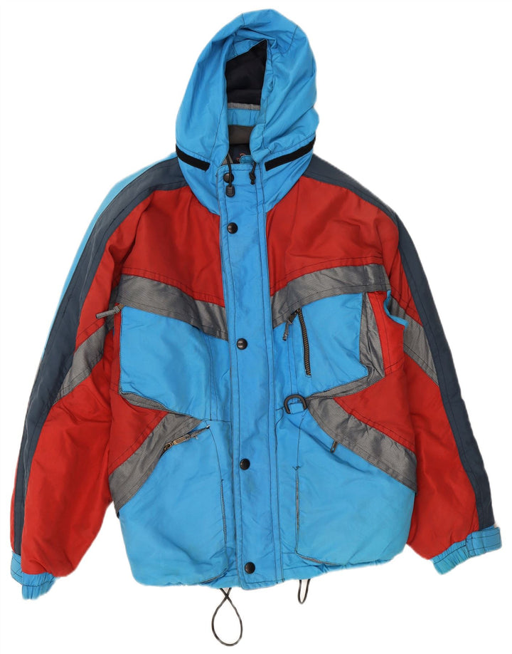 Vintage Mens Hooded Ski Jacket UK 38 Medium Blue Colourblock Polyamide