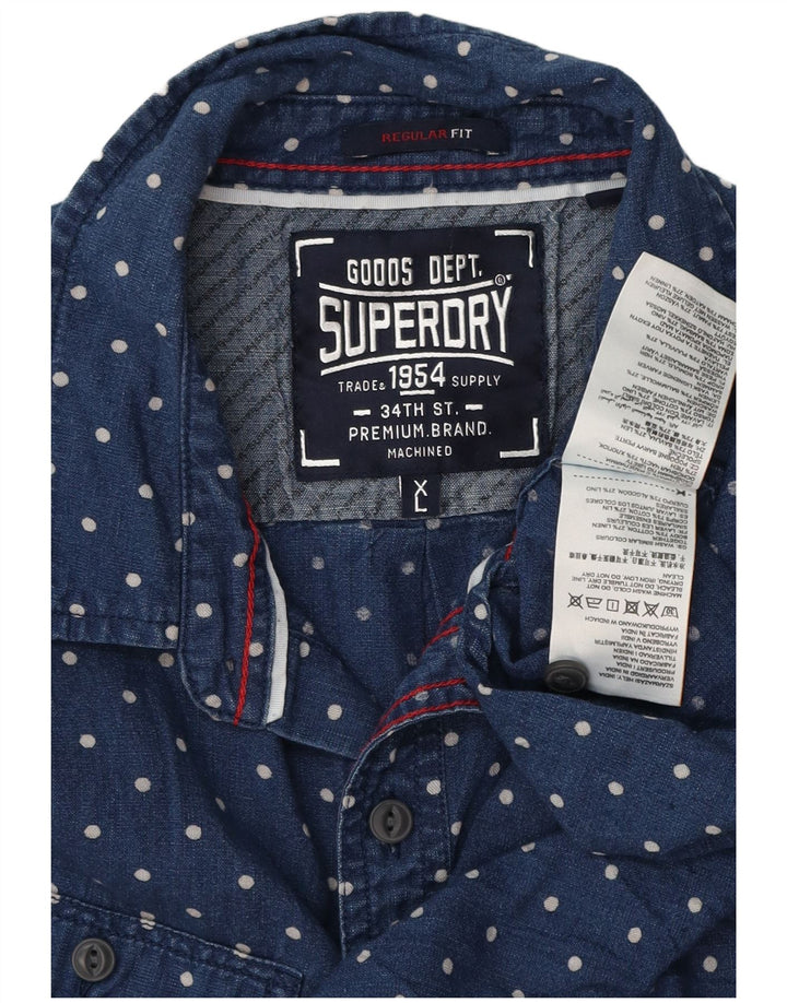SUPERDRY Mens Regular Fit Short Sleeve Shirt XL Blue Spotted Cotton