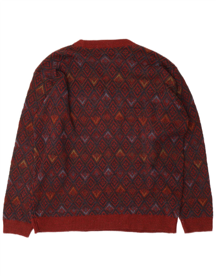 Marks & Spencer Mens Crew Neck Jumper Sweater Large Red Geometric Acrylic