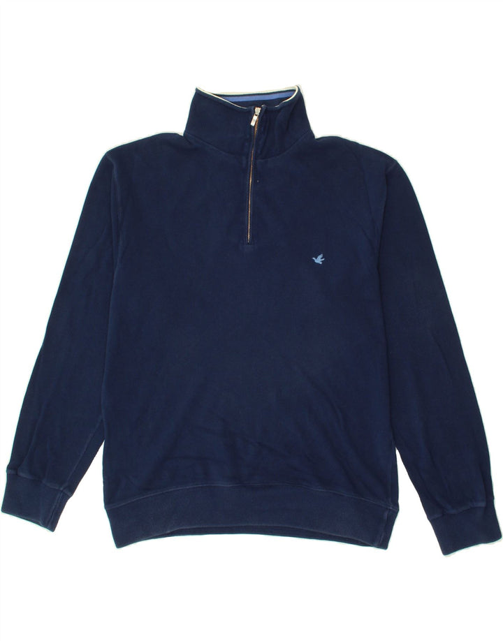 BROOKSFIELD Mens Zip Neck Sweatshirt Jumper IT 52 Large Navy Blue Cotton Vintage Brooksfield and Second-Hand Brooksfield from Messina Hembry 