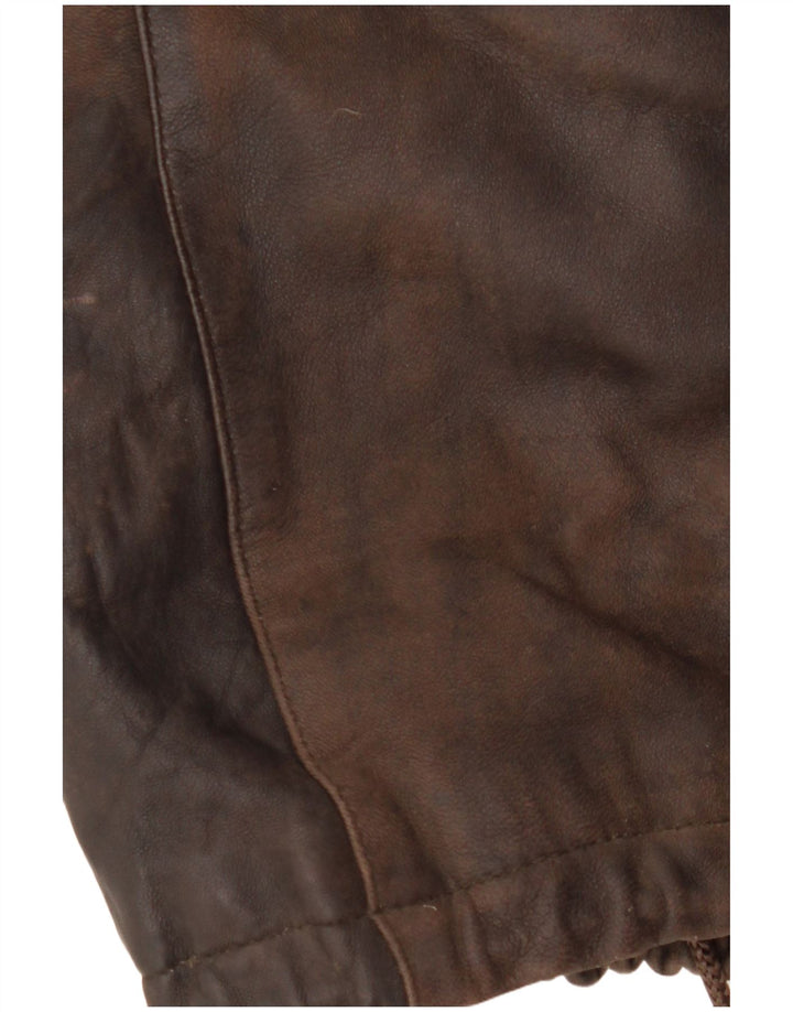 VINTAGE Womens Hooded Leather Coat EU 38 Medium Brown Leather