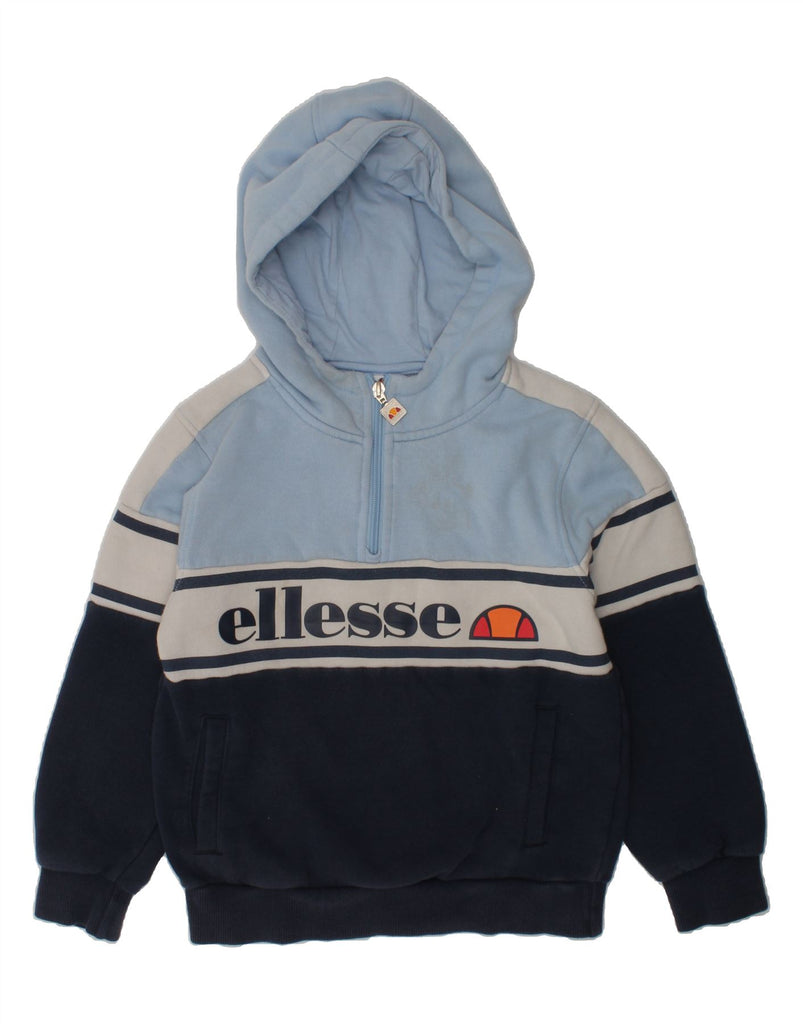 ELLESSE Boys Graphic Zip Neck Hoodie Jumper 8-9 Years Blue Colourblock | Vintage Ellesse | Thrift | Second-Hand Ellesse | Used Clothing | Messina Hembry 
