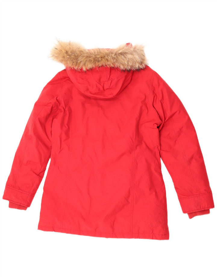 Rifle Womens Hooded Padded Jacket UK 14 Medium Red Cotton