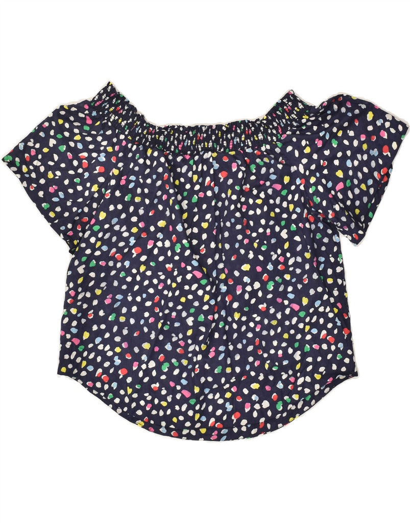 J. CREW Womens Petite Blouse Top US 12 Large Navy Blue Spotted Cotton | Vintage J. Crew | Thrift | Second-Hand J. Crew | Used Clothing | Messina Hembry 