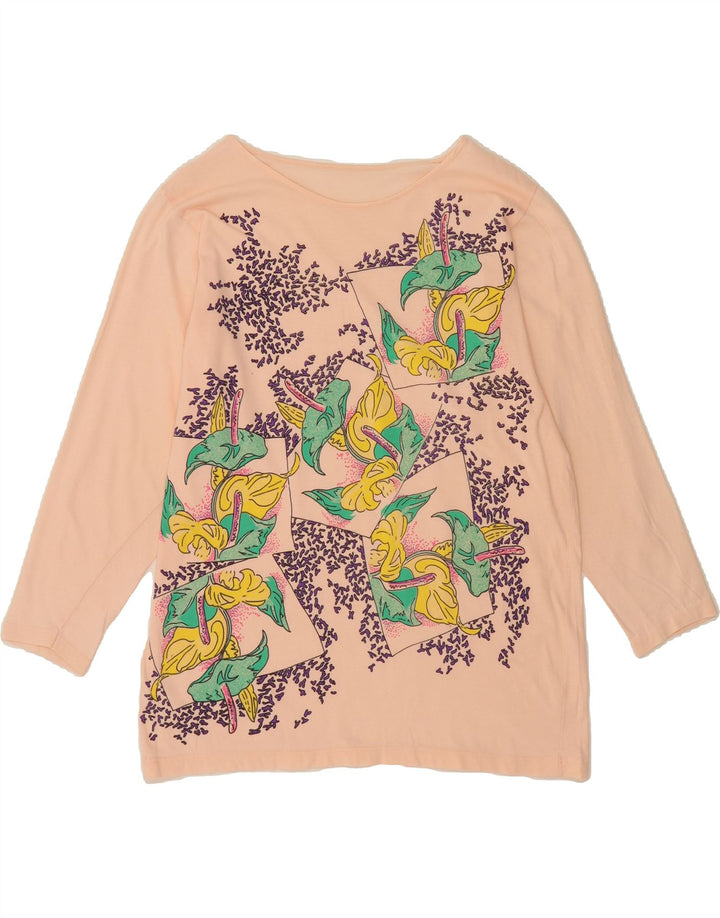 VINTAGE Womens Abstract Pattern Top Long Sleeve UK 18 XL Pink Cotton Vintage Vintage and Second-Hand Vintage from Messina Hembry 