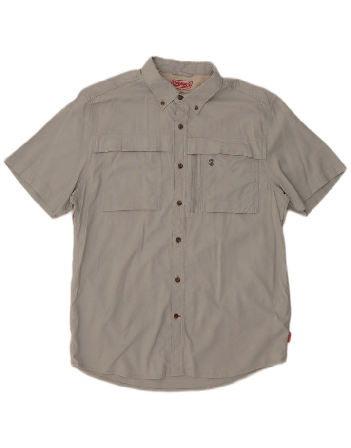 Vintage Mens Short Sleeve Shirt Large Grey Cotton