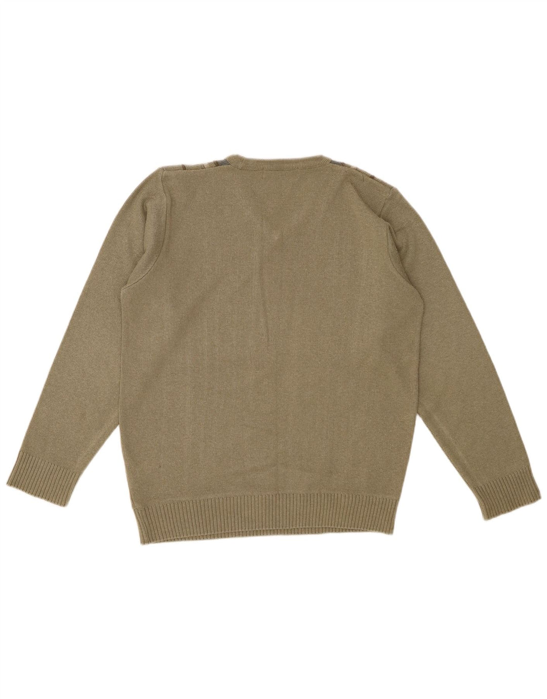 EWM Mens V-Neck Jumper Sweater Small Khaki Striped Cotton