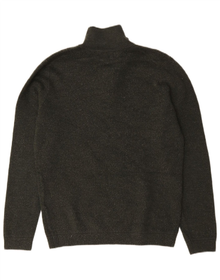 Superdry Mens Zip Neck Jumper Sweater Medium Khaki Merino Wool