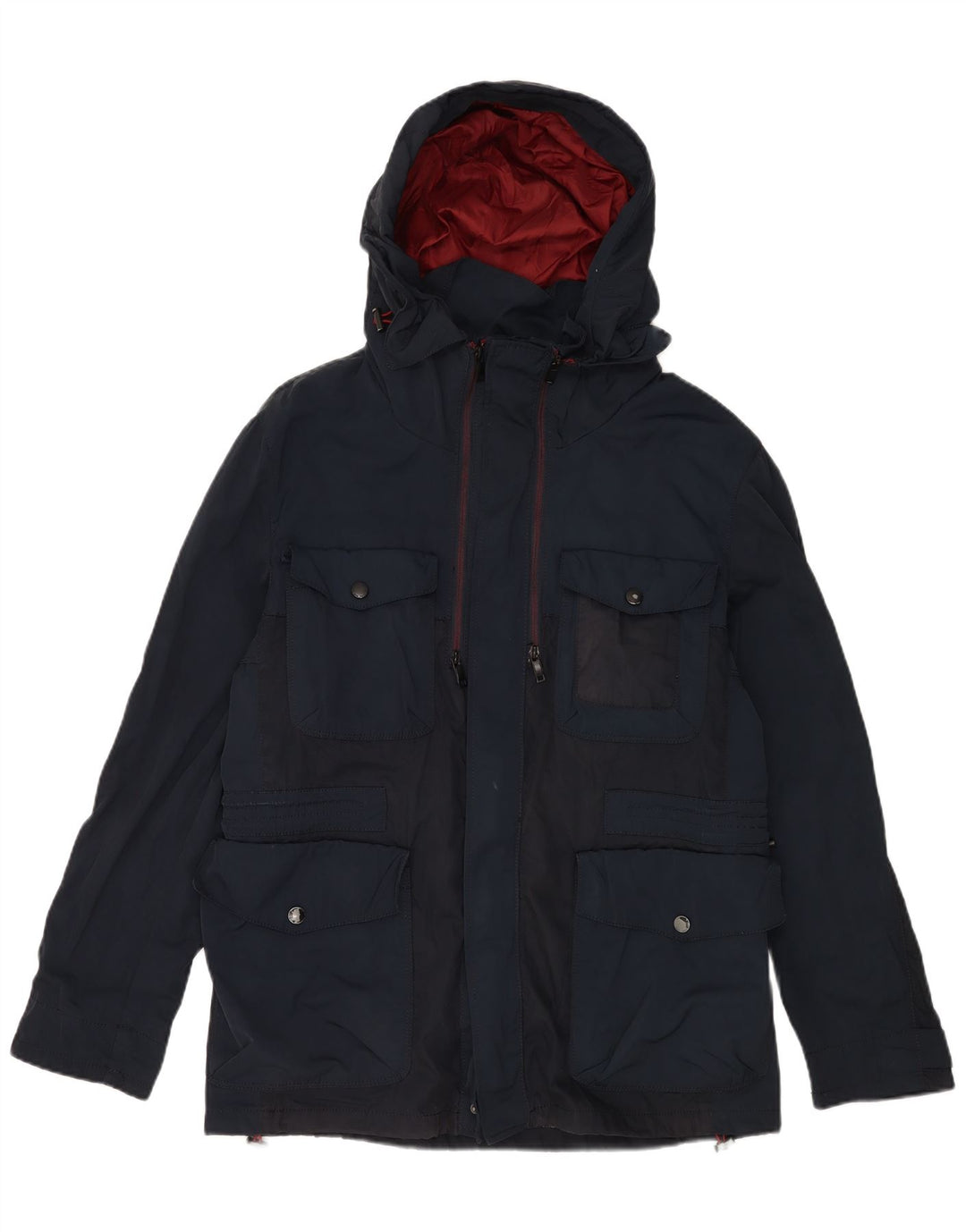 Zara Mens Hooded Utility Jacket UK 40 Large Navy Blue
