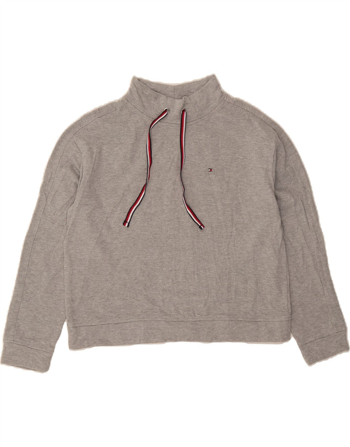 TOMMY HILFIGER Womens Crop Sweatshirt Jumper UK 14 Medium Grey Cotton Vintage Tommy Hilfiger and Second-Hand Tommy Hilfiger from Messina Hembry 