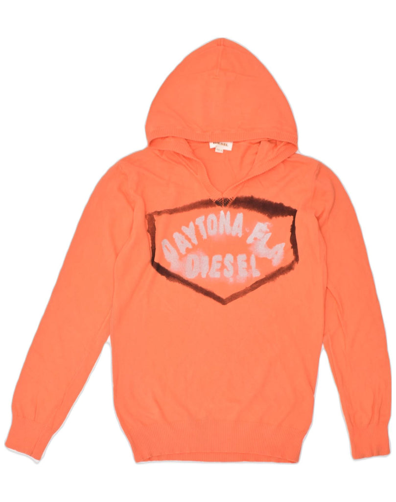 DIESEL Womens Graphic Hoodie Jumper UK 14 Large Orange Cotton | Vintage | Thrift | Second-Hand | Used Clothing | Messina Hembry 