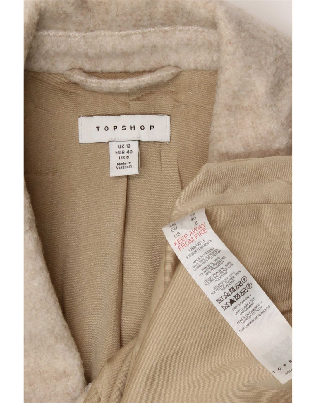 Topshop Womens 3 Button Blazer Jacket UK 12 Medium Beige Polyester