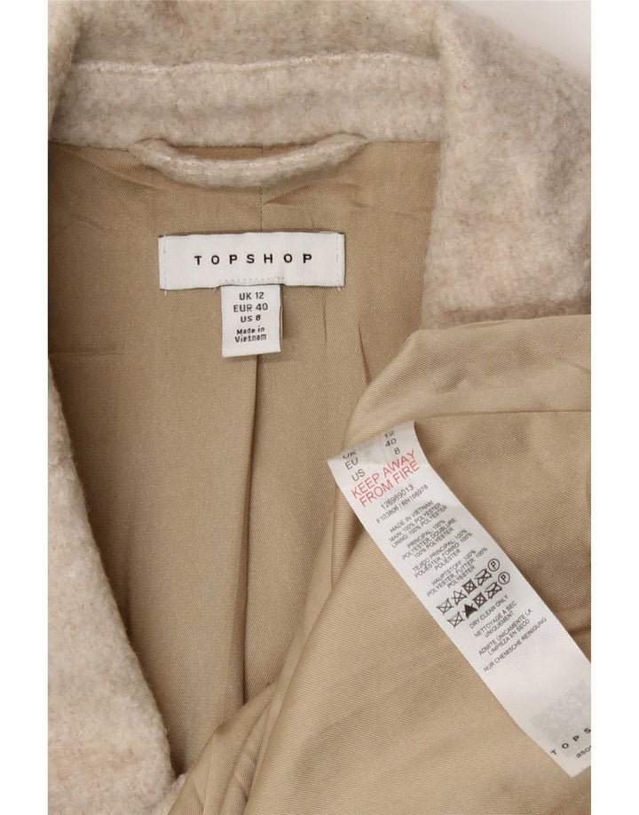 Topshop Womens 3 Button Blazer Jacket UK 12 Medium Beige Polyester