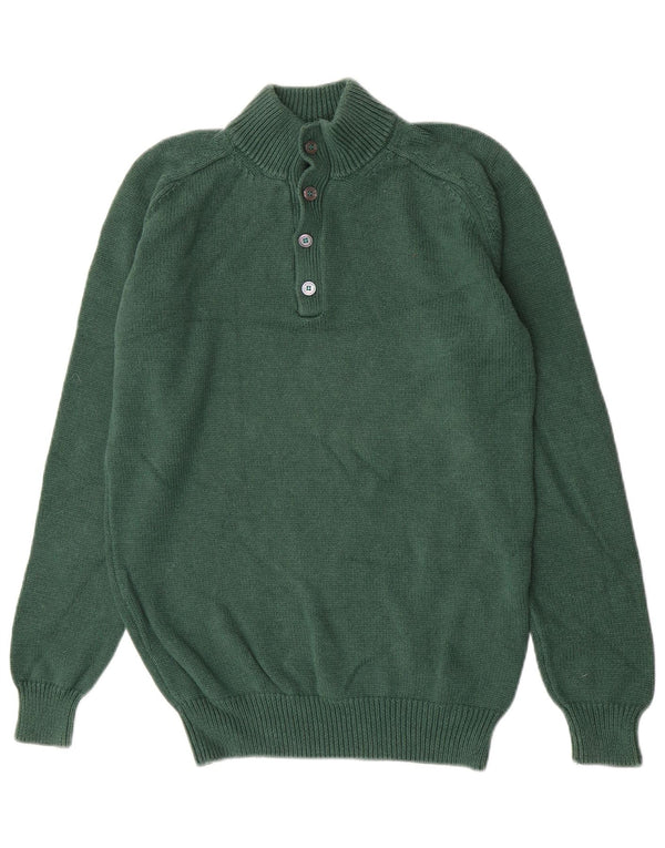 Massimo Dutti Mens Button Neck Jumper Sweater Large Green Cotton