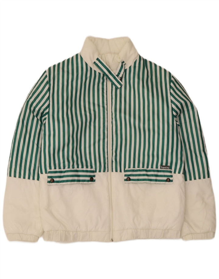 Vintage Mens Bomber Jacket IT 46 Small Green Striped Polyester