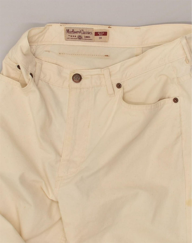 MARLBORO Womens Slim Fit Casual Trousers W30 L29 White Cotton | Vintage Marlboro | Thrift | Second-Hand Marlboro | Used Clothing | Messina Hembry 