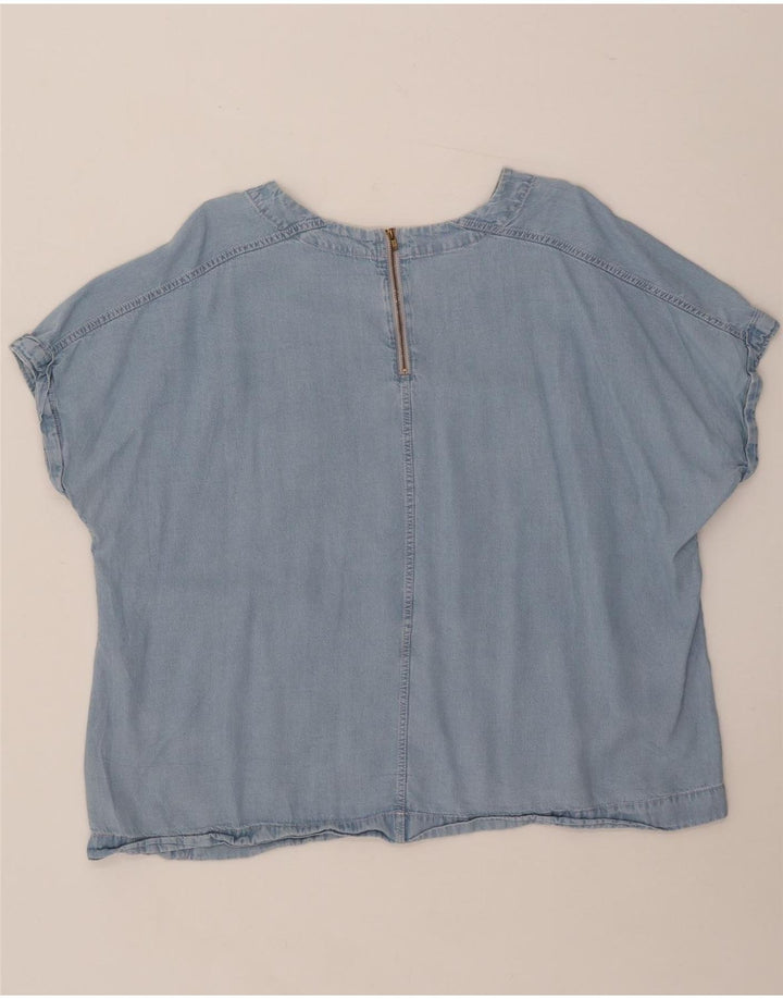 MARKS & SPENCER Womens Denim Blouse Top UK 20 2XL Blue Lyocell