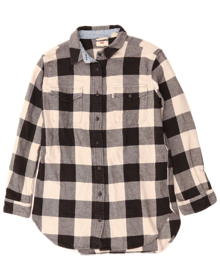 Levi's Womens Oversized Flannel Shirt UK 10 Small Black Check Cotton