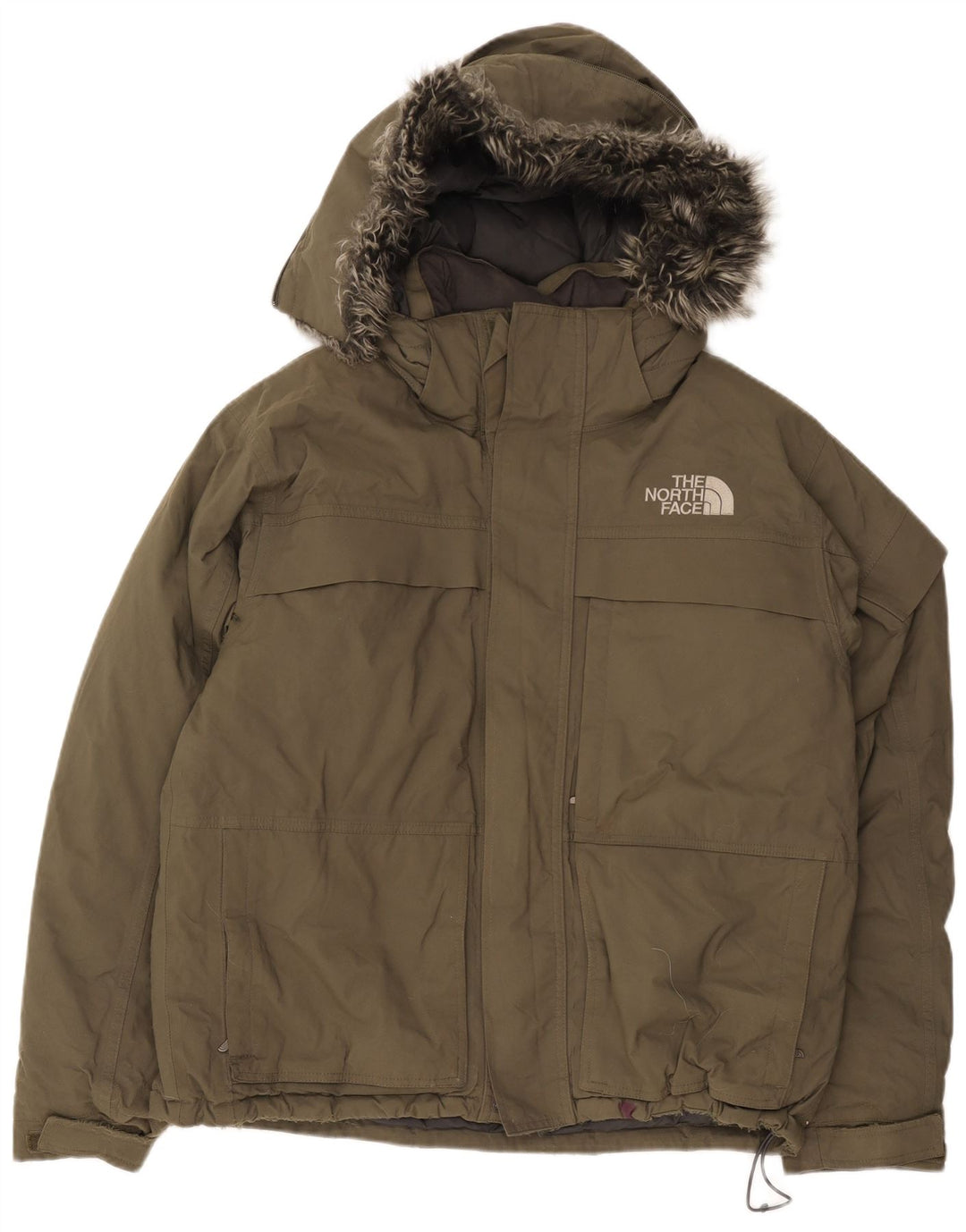 The North Face Mens Hooded Padded Jacket UK 38 Medium Khaki Nylon