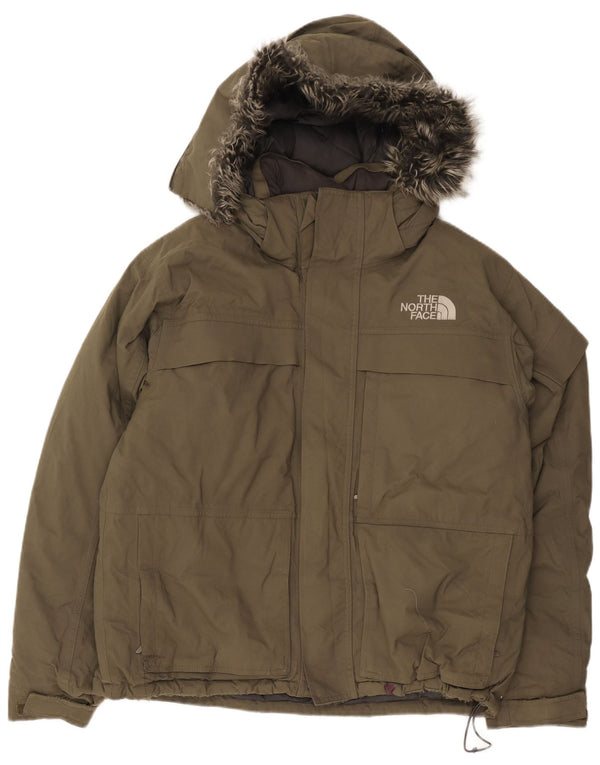 The North Face Mens Hooded Padded Jacket UK 38 Medium Khaki Nylon