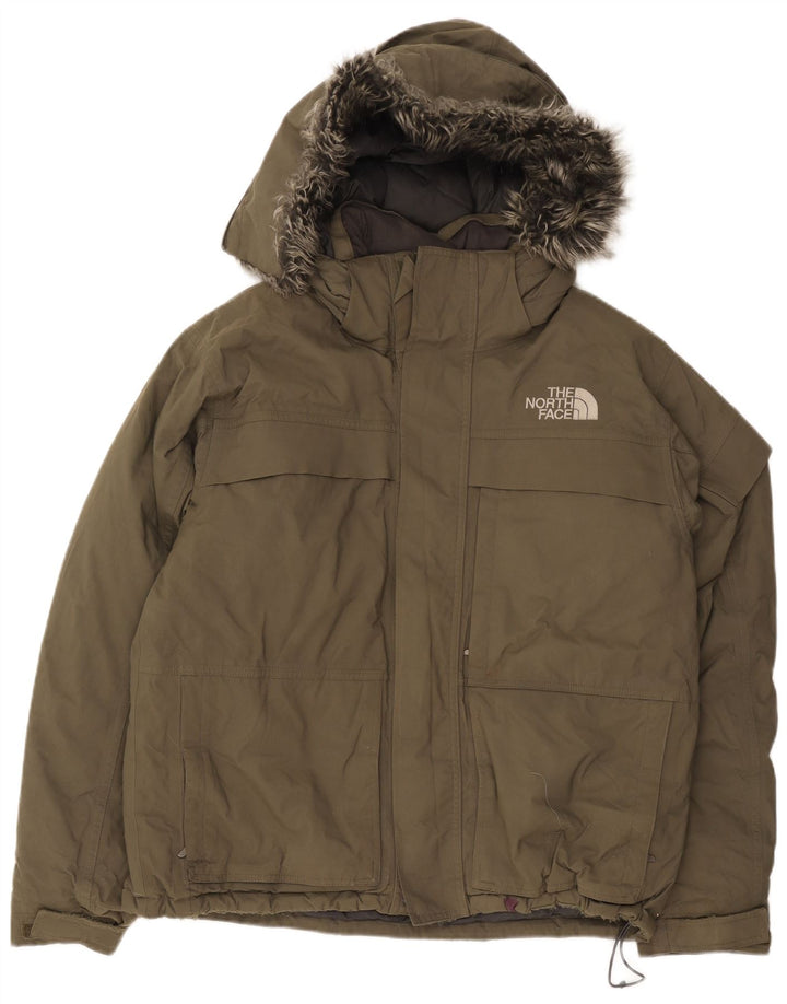 The North Face Mens Hooded Padded Jacket UK 38 Medium Khaki Nylon